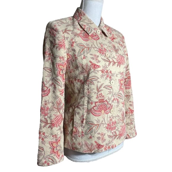 Silk Blend Floral Jacket 6P Petite 6 Button-up Talbots Lotus Cotton Textured - Picture 3 of 15